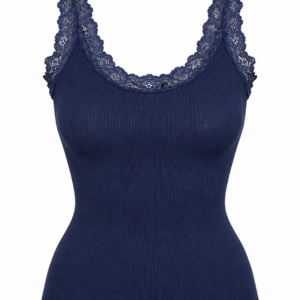 Débardeur femme Fraly bleu marine côtelé à dentelle